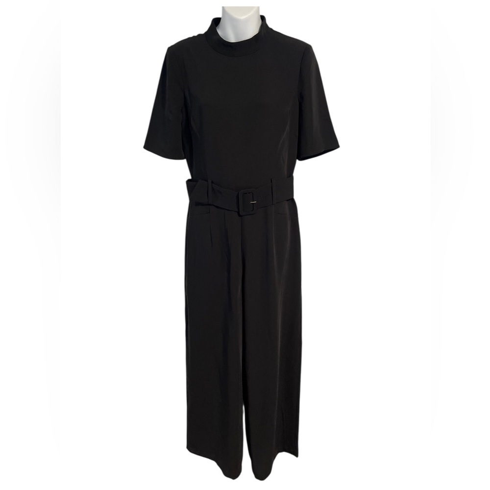 Boden NEW Black Camille Ponte Jumpsuit With Belt SS Wide Leg Retro Minimalist
